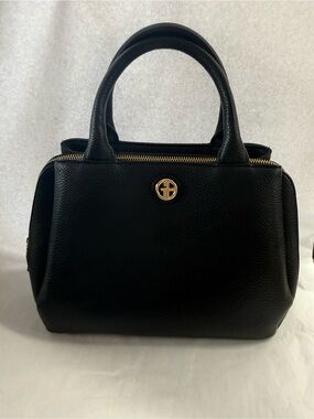 Giani Bernini Black Pebble Satchel Handbag Gold Tone Hardware Crossbody